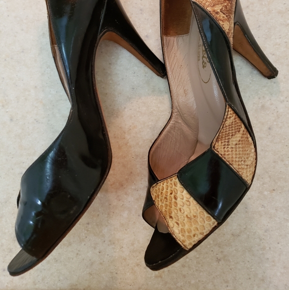 Authentic vintage black patent leather and python/reptile shoes - Picture 6 of 15